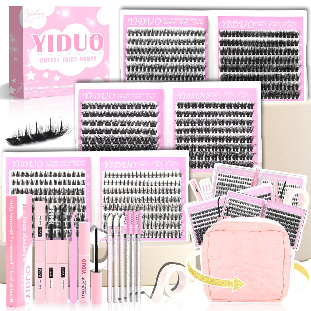 YIDUO 6 styles lash clusters kit displayed for a full set look on the go