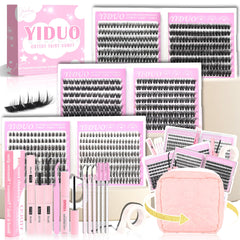 YIDUO 6 styles lash clusters kit displayed for a full set look on the go