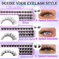 YIDUO Lashes Clusters Kit shows Natura, Fairy, Dramatic styles for customization