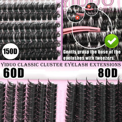 YIDUO Lash Clusters 150D dense—extensive volume for night-out looks.