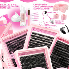 YIDUO Lashes Clusters contents box shows complete DIY lash kit