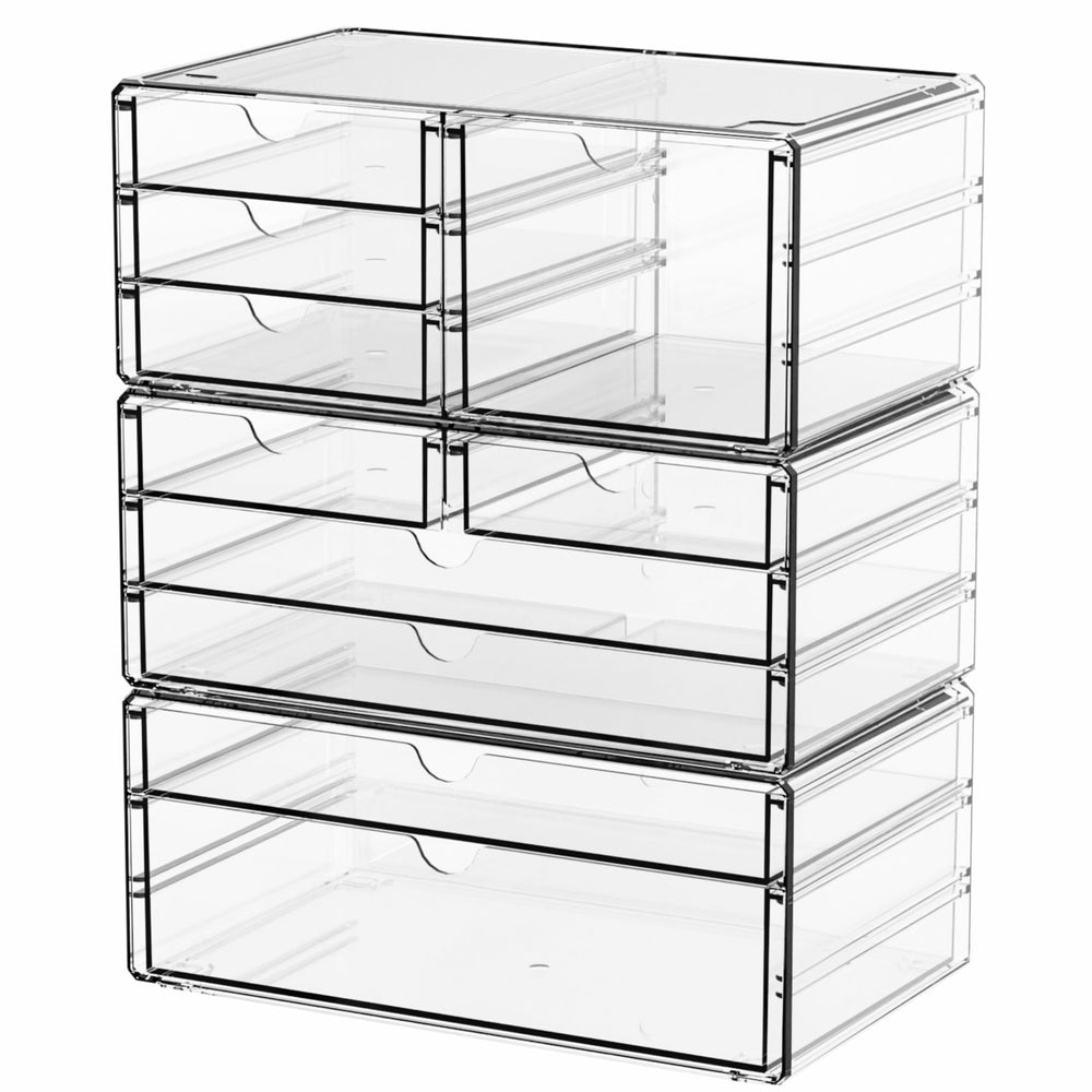 Yieach 3 pack clear storage drawers stacked for a tidy 10 drawer system on a countertop