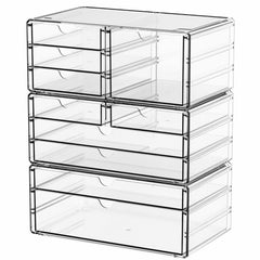 Yieach 3 pack clear storage drawers stacked for a tidy 10 drawer system on a countertop