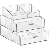 Yieach 3-tier clear acrylic makeup organizer with top tray keeps cosmetics neatly displayed