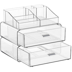 Yieach 3-tier clear acrylic makeup organizer with top tray keeps cosmetics neatly displayed