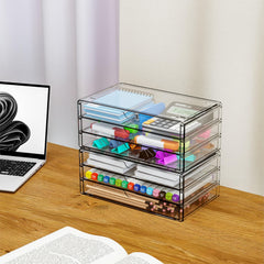 Close-up of clear acrylic drawers highlighting shatterproof design