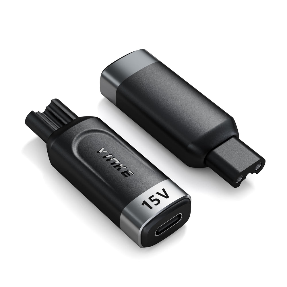 Yinke 15V Type-C shaver adapter connected to HQ8505 for travel charging