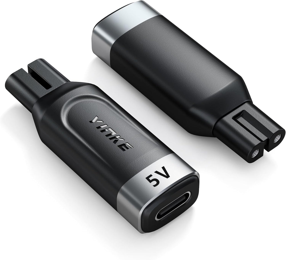 Yinke 5V USB-C adapter powering OneBlade QP2834 safely while traveling.