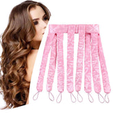 YiQiYi No Heat Curler Headband in pink satin close-up, showing soft fabric and curl potential