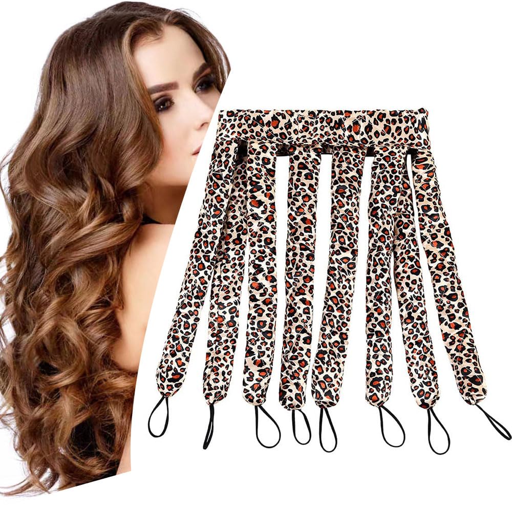 YiQiYi no heat hair curler headband in leopard, gentle on hair while creating natural waves.