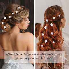 YISSION white flower hair clips with crystals and pearls for elegant updos