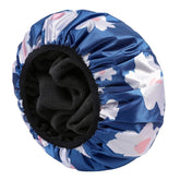 YIZIJIZI terry-lined blue pattern shower cap keeps hair dry and comfortable