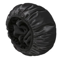 YIZIJIZI terry lined shower cap, navy pattern, protects hair during showering.