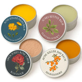 YOCMIPS Organics Acne Balm Set packshot showing four-piece kit for daily skincare.