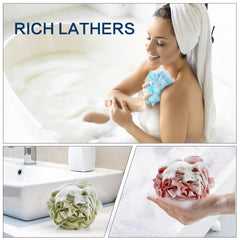 YOGET bath loofah sponge with hang loop for simple drying and storage.
