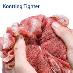 YOGET mesh loofah promotes rich lather while cleansing skin softly.