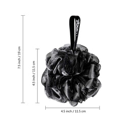 YOGET black loofah with white trim closeup highlighting soft mesh