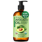Aceite de Aguacate Yoken prensado en frío en botella de vidrio para hidratación profunda