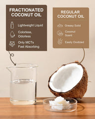 Yoken aceite de coco fraccionado, aplicación suave sobre la piel para hidratación.