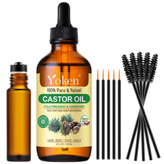 Yoken aceite de ricino en frasco de vidrio ámbar protege la fórmula.