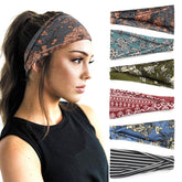 Cinta para el cabello YONUF boho con patrón de flores, ideal para yoga y ejercicios.