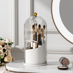 YOOLENS makeup brush holder with lid, 360-degree rotation, keeps brushes organized and dust-free