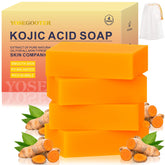 Jabón YOSEGOOTER Kojico Curcuma en barra, limpieza suave para rostro y cuerpo.