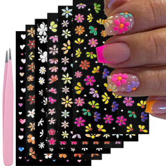 YOSOMMK 5D embossed flower nail stickers for salon-like at-home manicures.