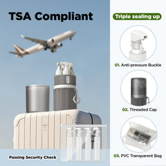 YOTIME leak-proof dispenser bottle with anti-squeeze clip for travel security.