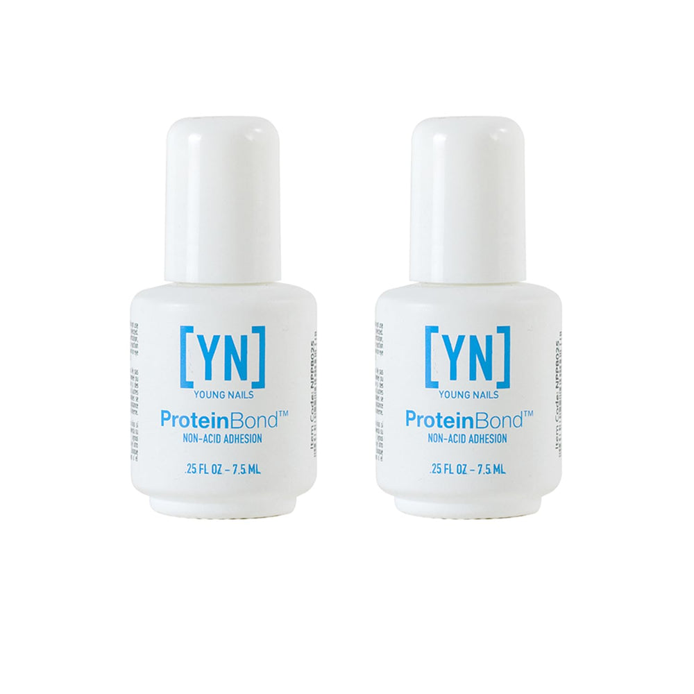 Proteína de unión Young Nails: botella en primer plano muestra la base adhesiva.