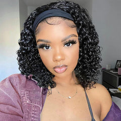 Youngirl Deep Wave Headband Wig 12inch in natural black for quick daily wear.