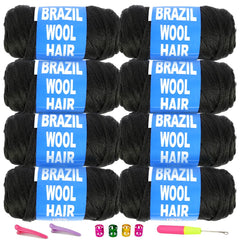 Youngther Brazilian wool yarn for braids in natural black, perfect for crochet braid projects.