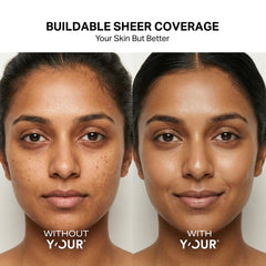 Y’OUR tinted moisturizer swatch on hand showing natural, dewy coverage.
