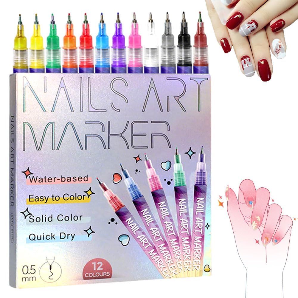 YOUSHEME 12 color nail art pens set with vibrant pigments for detailed designs
