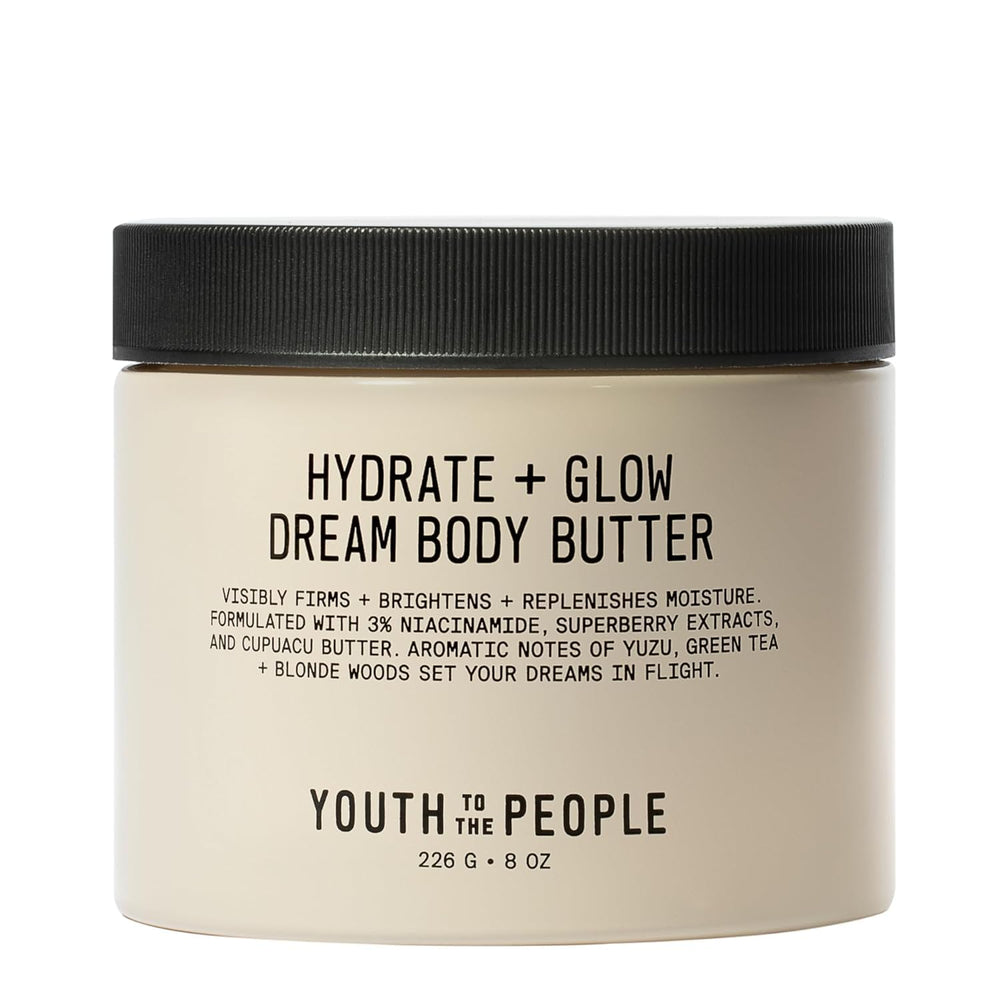 Youth To The People Superberry Hydrate Glow Dream Body Butter pump shows rich texture for quick hydration.