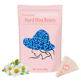 Yovanpur hard wax beads blue jar closeup for strong long-lasting hair removal at home.