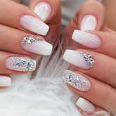 YoYoee medium coffin nails with crystal gem design for a sparkling party look.