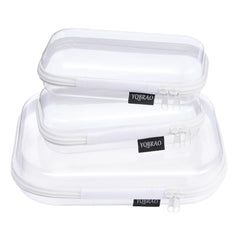 YQBRAO 3-pack clear hard-shell case front view for organized travel essentials at a glance