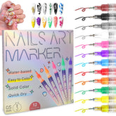 YQQKRCB 12-color nail art pens with 0.5mm nib for precise detailing.