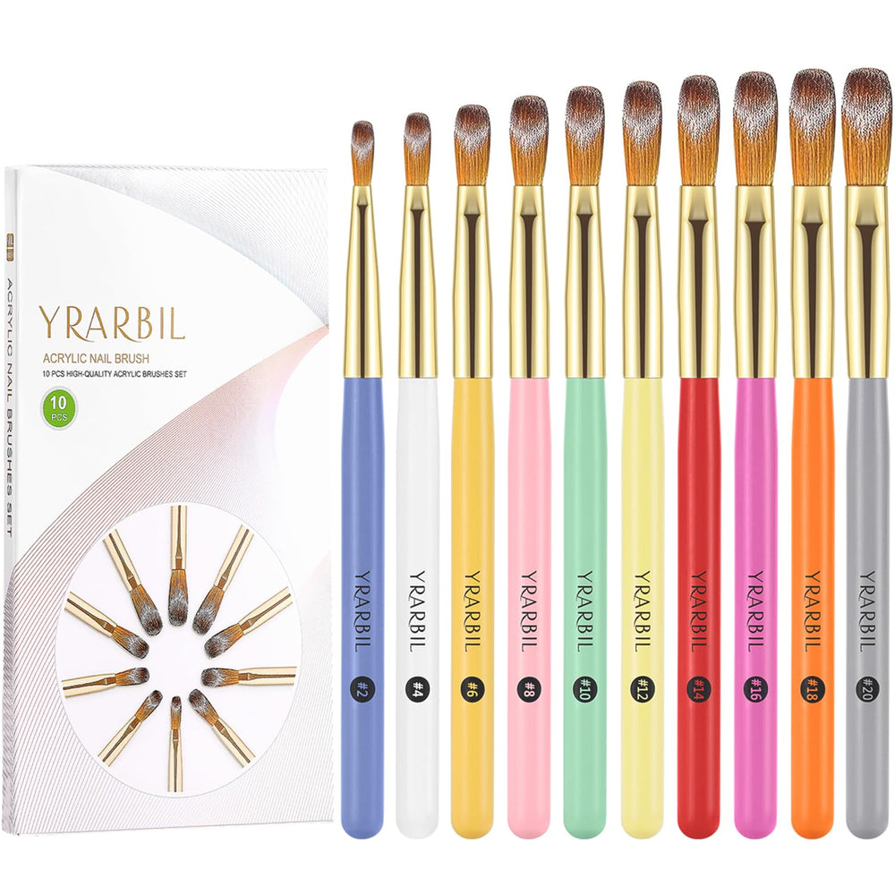 Yrarbil acrylic nail brush set, brush head close-up for precise nail extensions.