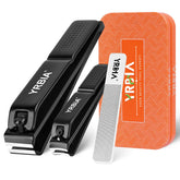 YRBIA nail clipper set with glass file in a sleek tin box.