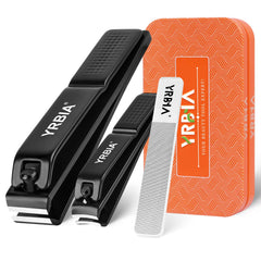 YRBIA nail clipper set with glass file in a sleek tin box.
