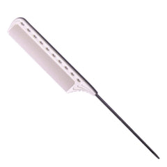 YS Park Comb 122 Extra Long Tail White in use for precise sectioning and even distribution