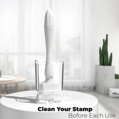 Ysrisny Derma Stamp in-hand use showing comfortable grip for easy stamping.