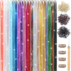 YUBTY hair tinsel kit with color swatches for vibrant styling.