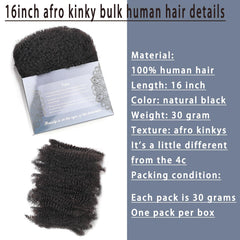 YuDragonFt Afro Kinky Bulk hair 16-inch length for versatile braids