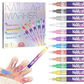 Yueur 12-color nail art set with vibrant swatches for DIY manicure creativity.