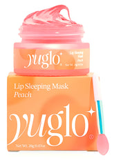 YuGlo Lip Sleeping Mask Peach bottle pour shows hydrating formula for overnight care.