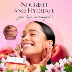 YuGlo Lip Sleeping Mask Peach jar closeup highlights natural oils for deep moisture.