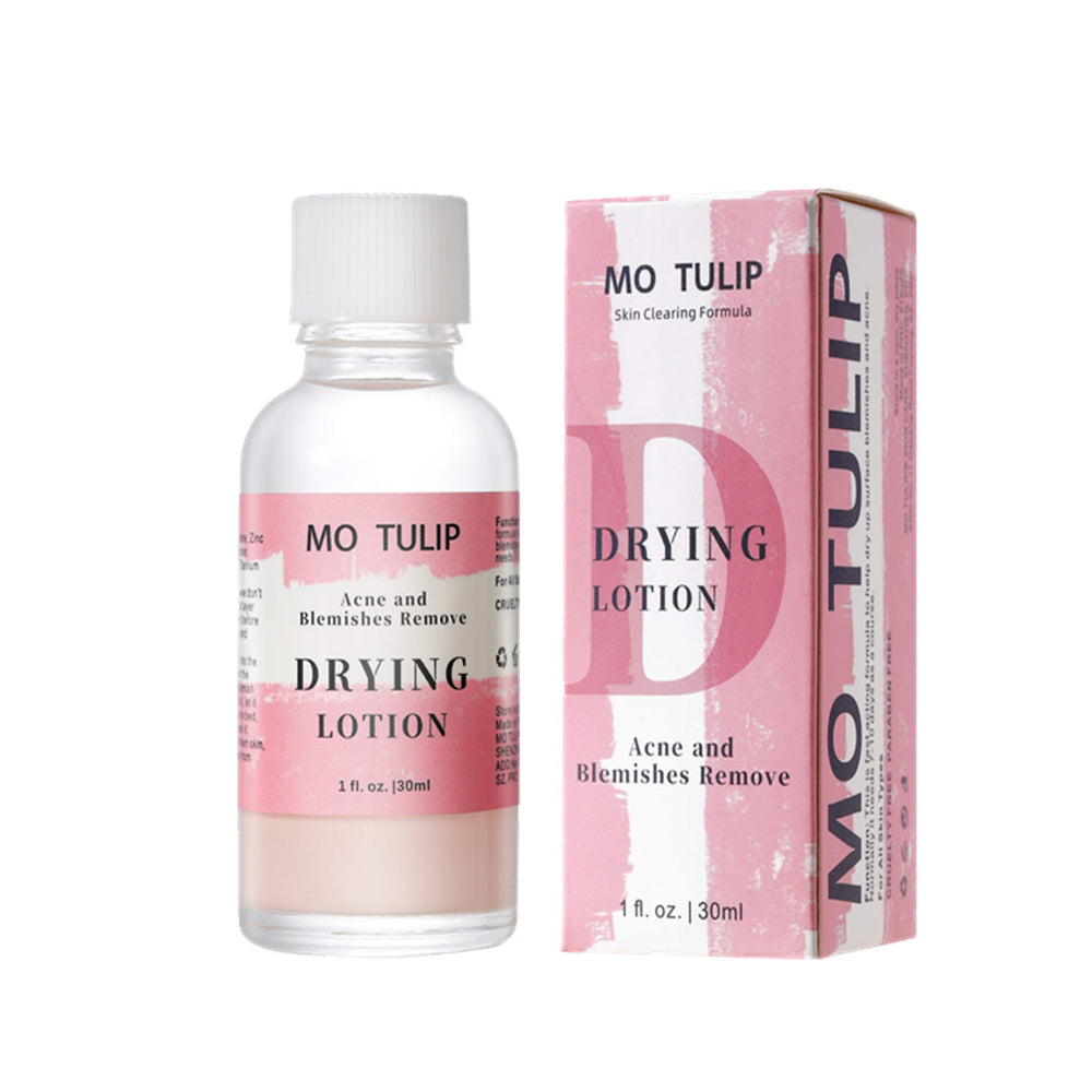 YUZAMOOR MO TULIP acne drying lotion bottle ready for overnight spot treatment.